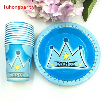 

Princess Crown 20 paper cups+20 7inch plates for kids favors prince Crown birthday party Tableware set decoration 20people use