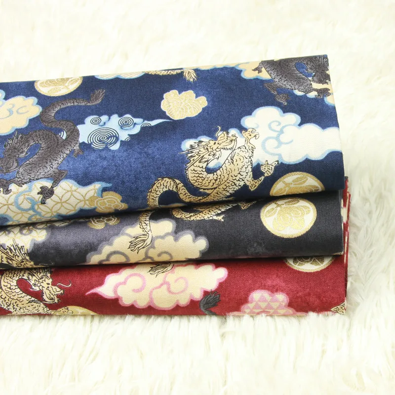 Half yard thin cotton fabric gilt dragon print handmade DIY patchwork bag garment dress cloth 100% T624 | Дом и сад