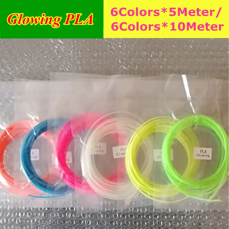 

High Quality 3D Pen filament 6 Colors Glow in the Dark 5meter or 10 Meter/Color 1.75mm Glowing PLA Consumables Free Shipping