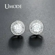 UMODE, белое золото, Круглые, 0.5ct, серьги-гвоздики для женщин и девочек, простые серьги с кубическим цирконием, модные ювелирные аксессуары UE0259
