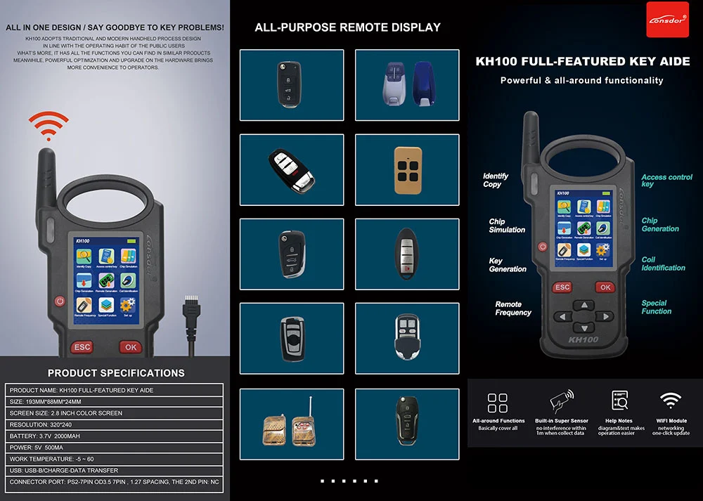 Lonsdor KH100 Hand-Held Remote Key Programmer Update Online Detect Remote Frequency forToyota 8A(H) Chip