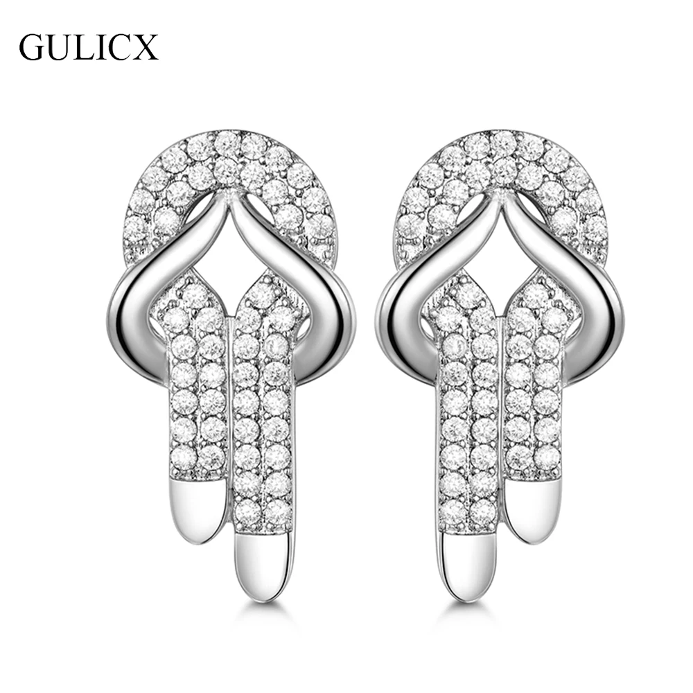 

GULICX New Knot Design AAA+ Cubic Zirconia Stud Earrings Top Quality CZ Paved Silver Color Women Gift Jewelry Earing