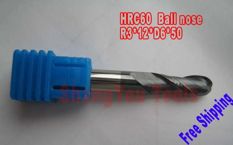 

2pcs 6mm 2 Flutes Milling tools Milling cutter Ball nose End Mill CNC router bits hrc60 R3*12*D6*50