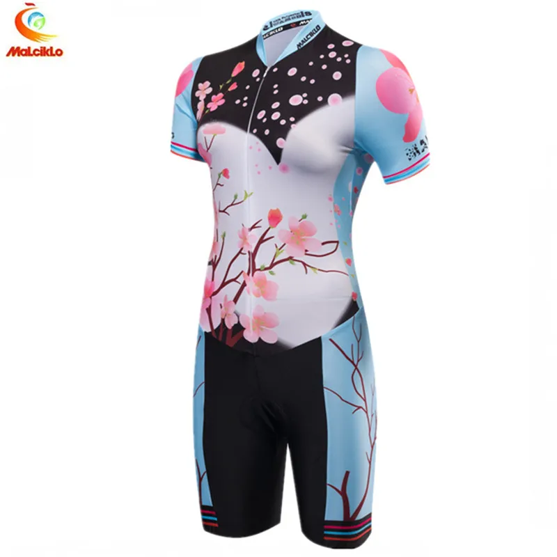 

Malciklo Wintersweet Beautiful Triathlon Skinsuit Short Sleeve Women Cycling Suit High Quality 2018 Girl Cycling Clothing