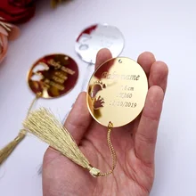 20 штук пользовательское имя зеркало 6 см круглые круг персонализированные пригласительный билет дети BabyShower теги вечерние Декор гость подарки с Ленточки