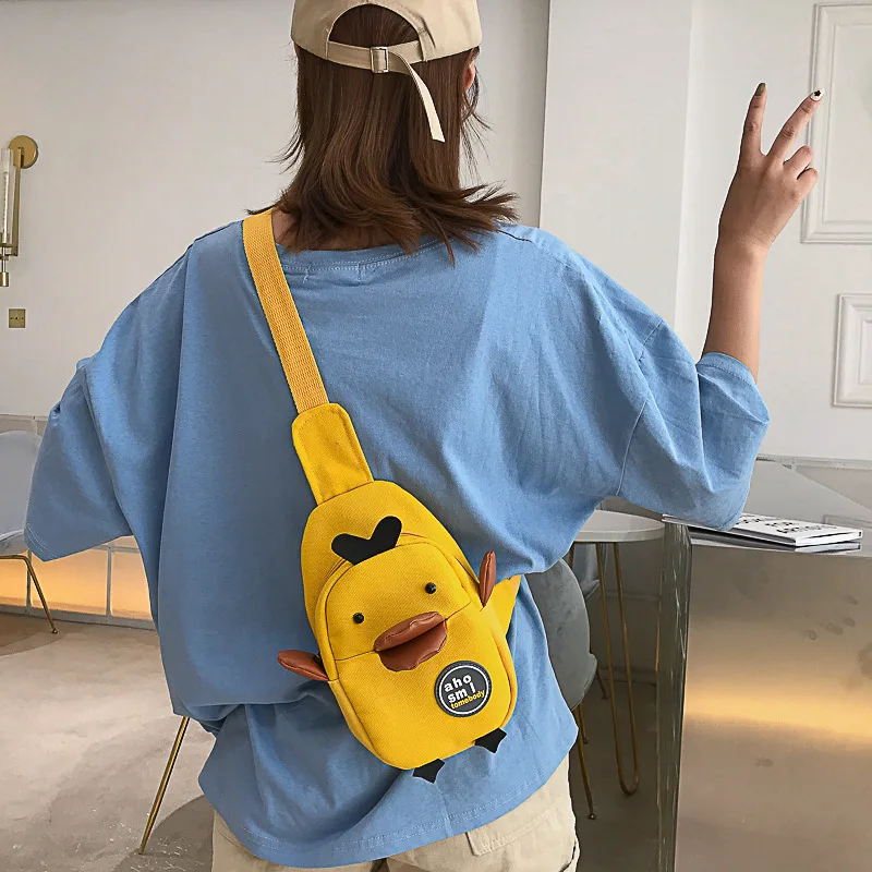 

Casual Canvas Duck handbags 2019 New Large Capacity Student Wild Shoulder Bag Cartoon Cute Girl Cartoon Zipper Animal Bag