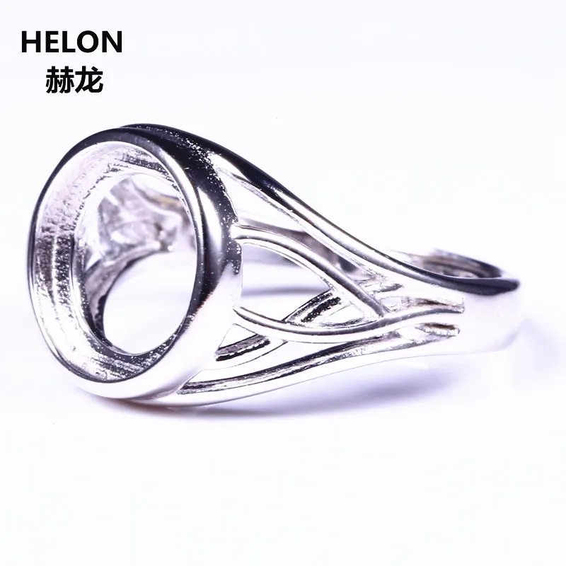 

925 Sterling Silver Ring Semi Mount Engagement Wedding Ring for Women 10x10mm Round Cabochon Opal Agate Amber Setting DIY Stone