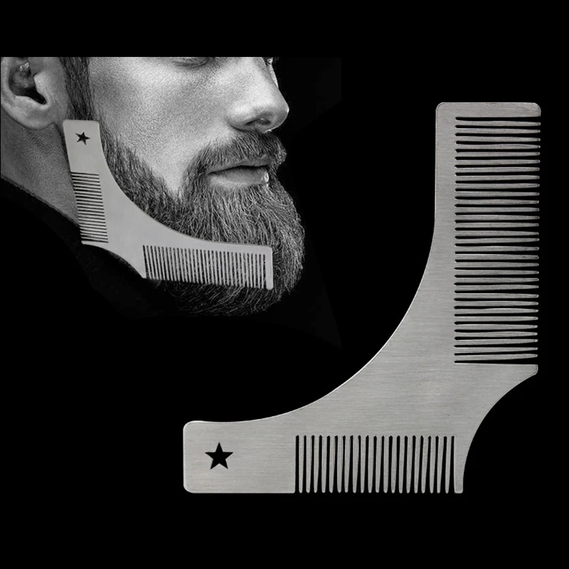 Beard Styling Comb Stainlss Steel Anti-static Right Angle Comb 2 Length Combs on 2 Sides Fit Facial Curve Mustaches Goattees