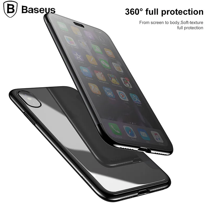 Baseus Flip Phone Case For iPhone X Touchable Tempered Glass Cover + TPU Soft Back Shell Case For iPhone X Protection Flip Case