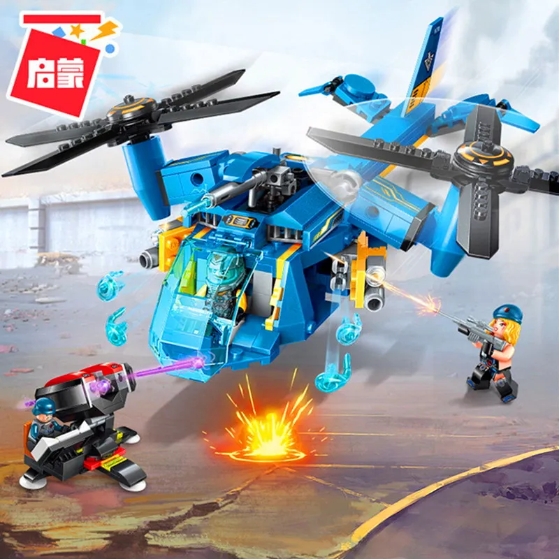 

ENLIGHTEN 2709 City Technic Scull Helicopter Gunship Figure Blocks Compatible Legoe Construction Building Toys For Children