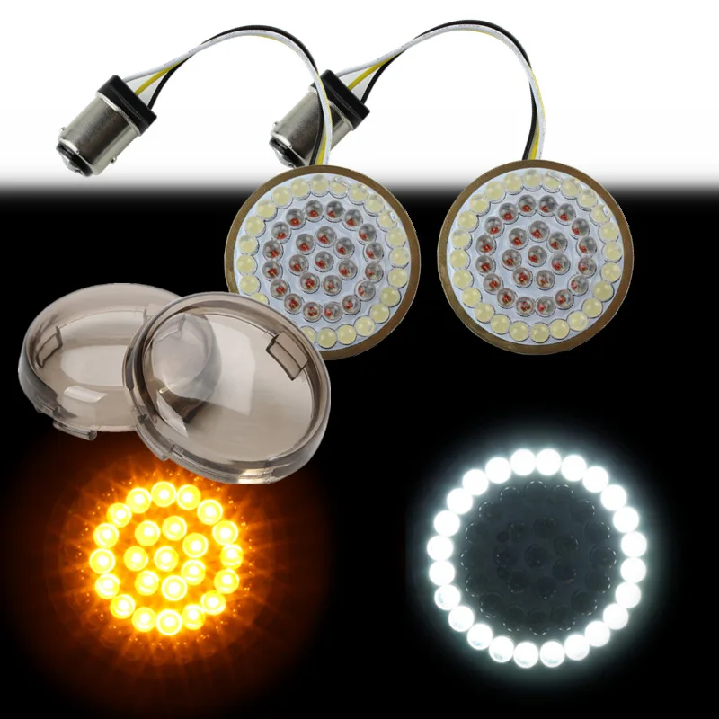 

Motorcycle light Front Turn Signal Light Smoke Lens W/Diode LED Panel For Harley FXSB FXDL FLHR FLS Amber/ White color 1157 base