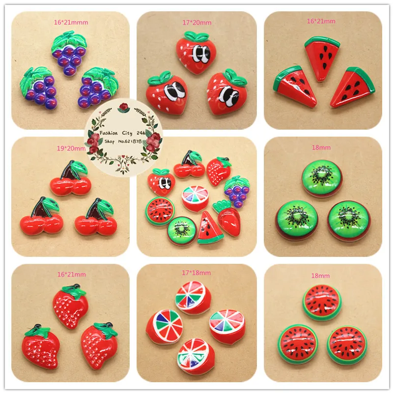 

20pcs Cherry/Watermelon/Strawberry Simulation Fruit Resin Flatback Cabochon Miniature food Art Supply Decoration Charm Craft