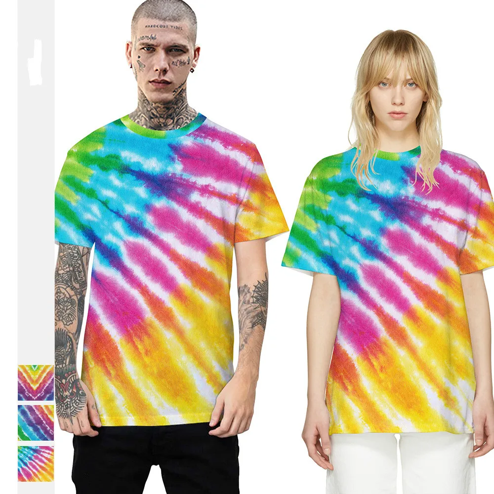 

YX Girl Hot selling gradient tie dye Rainbow women's Casual loose short-sleeve T-shirt men's summer Tshirt