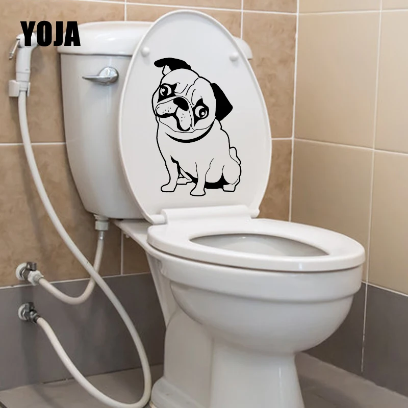 YOJA 15.6X23.2CM Творческий дом Декор Туалетная наклейка стена Щенка Мопса Pet Shop