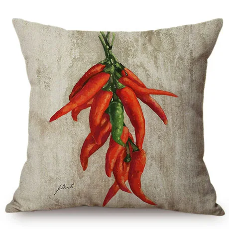 Nordic Farm Autumn Harvest Crops Oil Painting Art Style Decorative Cushion Cover Chili Olive Radish Linen Sofa Throw Pillow Case K118-2