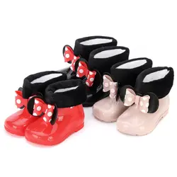 Мини Мелисса дети резиновые сапоги Микки и Минни ПВХ лук 3 цвета обувь для девочек 2018 новые зимние теплые сапоги
