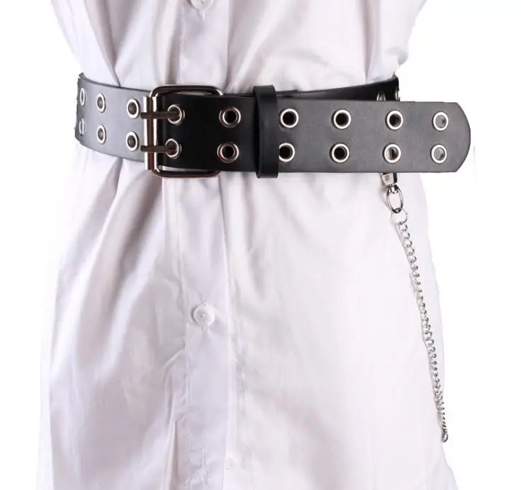 

2019 new super fire ring ladies belt chain punk wind hollow double exhaust eye decorative concave modeling belt