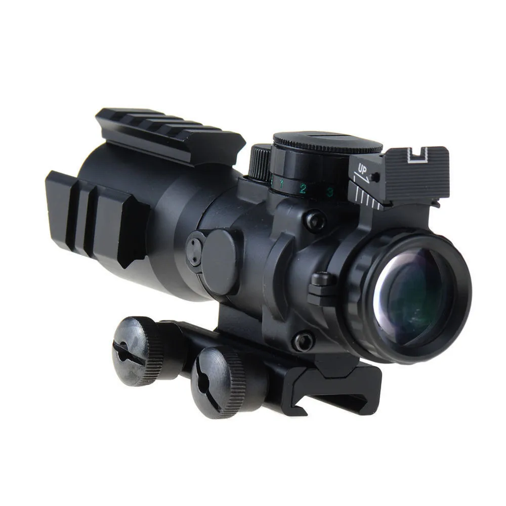 

luneta 4x32 prism three-sided rail RGB Prismatic Rifle Scope with Optic Sight Tri-illuminated Airsoft Gun Hunting Telescope