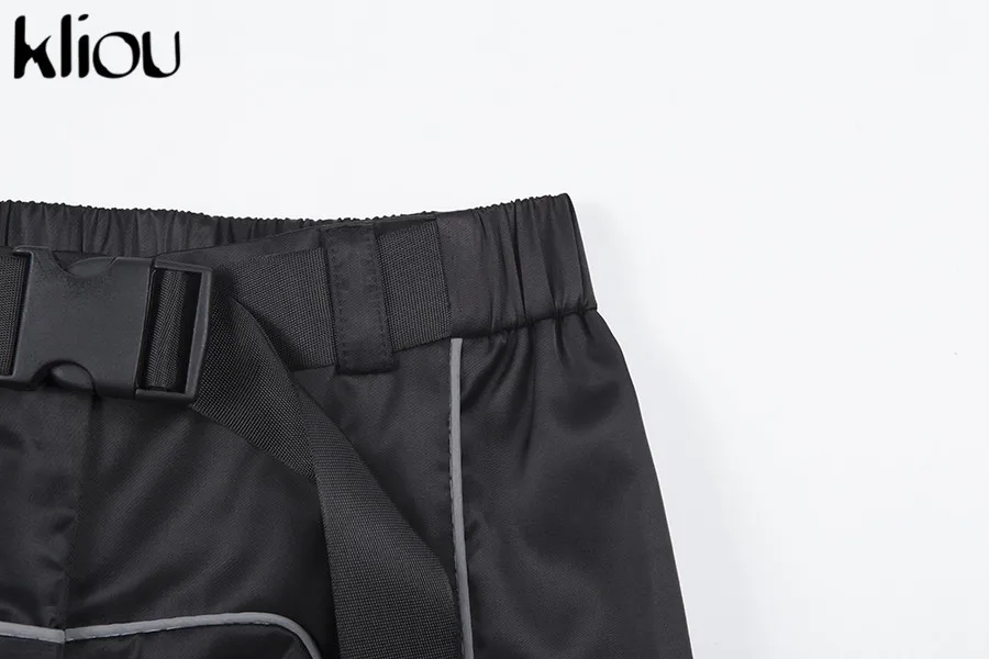 Kliou women fashion street Reflective patchwork cargo pants 2019 new arrival zipper fly with sashes pockets knitted trousers HTB1zUI0acrrK1Rjy1zeq6xalFXaN - Kliou women fashion street Reflective patchwork cargo pants 2019 new arrival zipper fly with sashes pockets knitted trousers