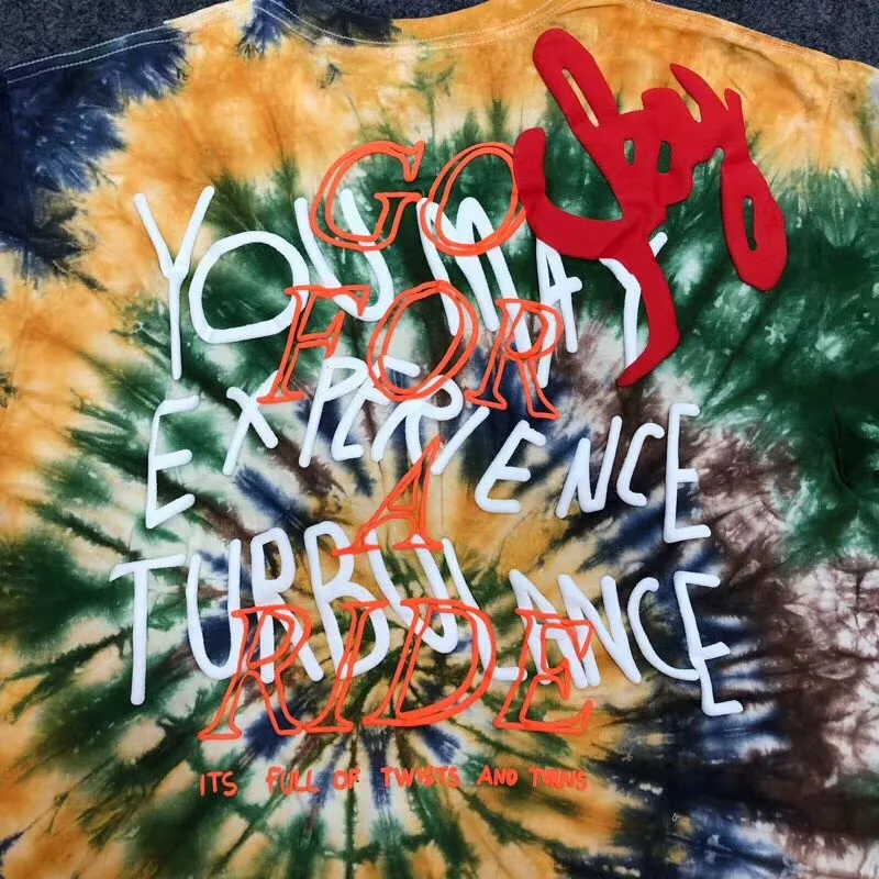 Новая ASTROWORLD Трэвиса Скотта TIE DYE футболка с длинным рукавом для мужчин и женщин 1:1 лучшее качество мода Casaul ASTROWORLD футболки