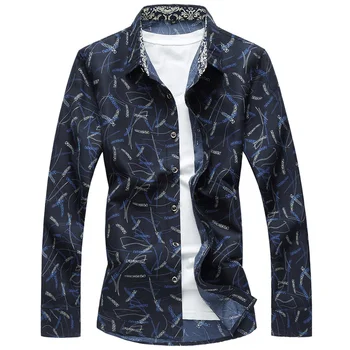 

Print Pattern Men Shirt Long Sleeve Spring Autumn Casual Dress Shirt Plus Size M-7XL Slim Fit Male Blouse Male Clothes