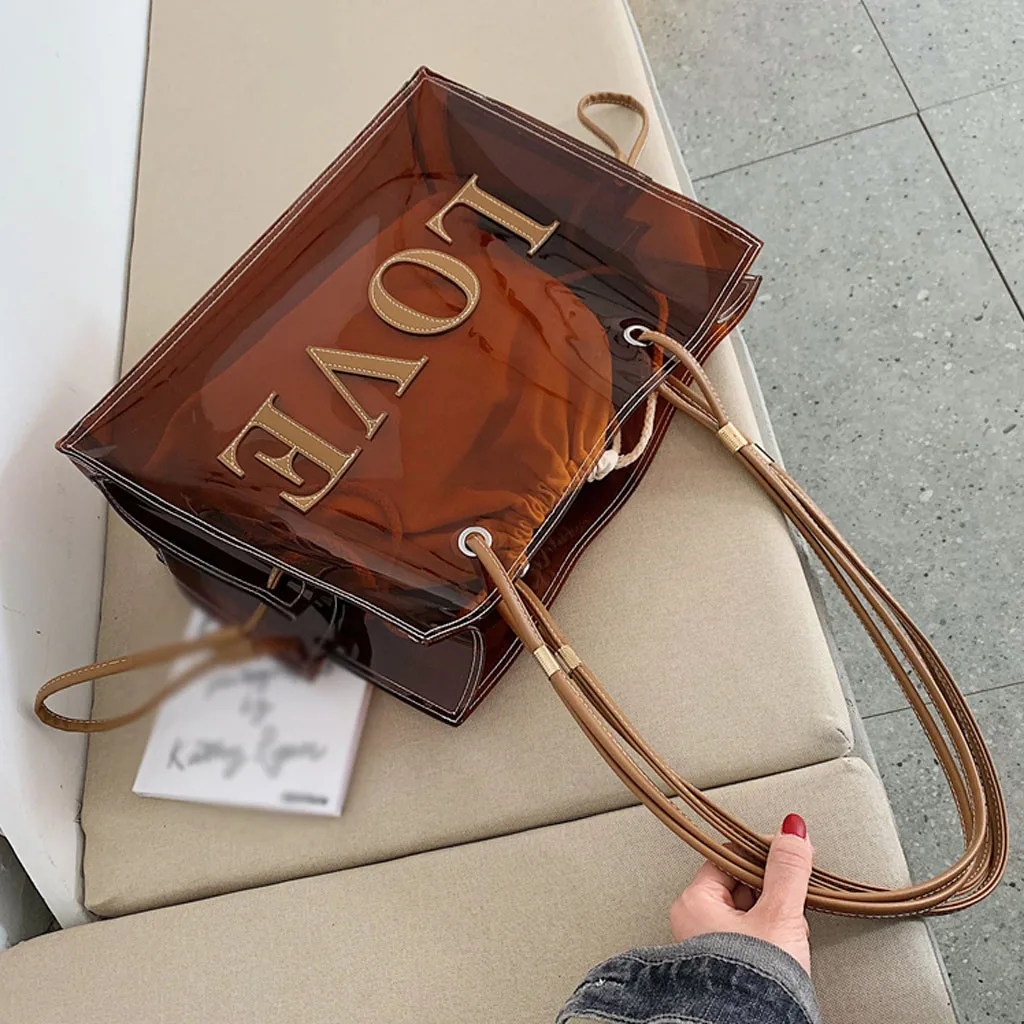 Женская модная сумка большой емкости, сумка для работы, красная коричневая сумка на плечо, Сумка с принтом диких животных, прозрачная сумка для