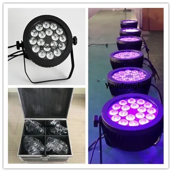 

4 pieces with flightcase 18x18w dmx-512 rgbwa uv outdoor led slim flat par newest 6 in 1 flat par led club lighting
