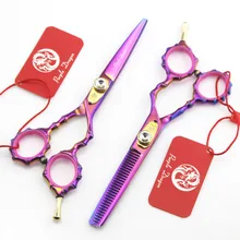 571#5,5 ''бренд фиолетовый дракон высшего класса Парикмахерские ножницы 440C соединитель в виде бамбука ножницы для резки Thinning ножницы для волос