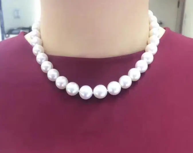 

classic 11-12mm south sea round white pearl necklace 18inch 14k/20