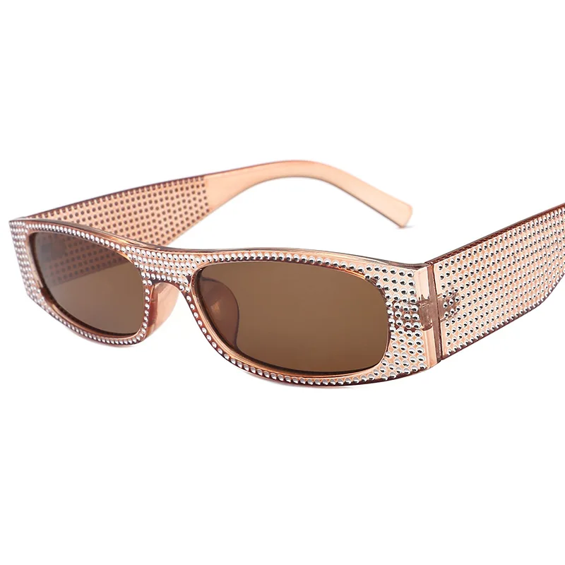 YOOSKE имитация алмаза солнцезащитные очки для женщин для брендовая Дизайнерская обувь роскошные квадратные Стразы - Цвет линз: Tea