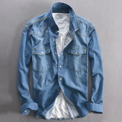 Moda vintage maniche lunghe danim degli uomini camicia David Beckham stesso  stile camicia denim casuale degli uomini 2018 nuovi arrivi lavaggio camicia  - AliExpress Men's Clothing