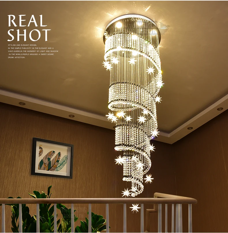 ZYY Modern Spiral K9 Crystal LED Ceiling Lights Large Staircase Indoor