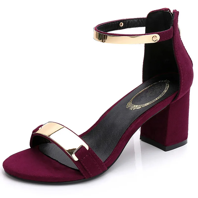 

Sandals women 2019 summer square chunky heels red black Buckle ankle strap high Block heel open toe party sandals woman pump