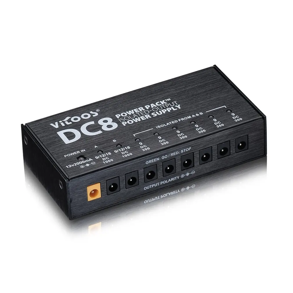 

Vitoos DC8 Isolated-output Power Supply Portable Guitar Effects Pedals Power Supply 8 Isolated Outputs 2 Way