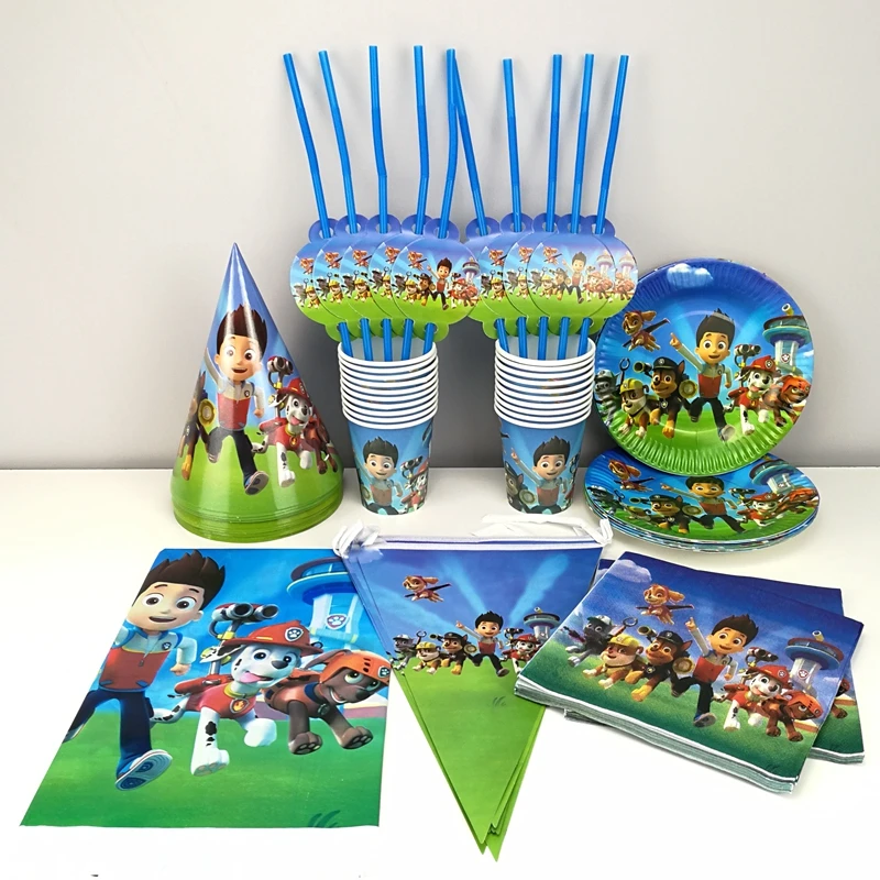

91pcs PAW Patrol Disposable Tableware set Tablecloth cups Paper plate Napkin Straws Cap Kids Girl Puppy Birthday Party supplies