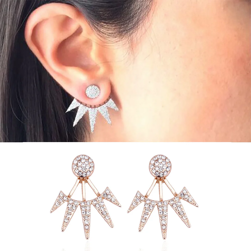 

Vienkim New crystal earrings 2018 front and rear earrings women's double people wearing ear pierced earrings jacket fashion punk