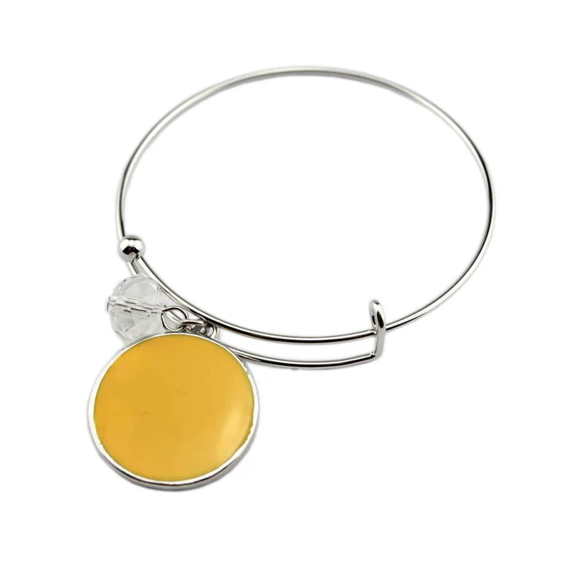 

2018 Silver Trendy Geometric Enamel Disc Charm Crystal Adjustable Wire Bangles for Women Personalized Monogram Jewelry Wholesale