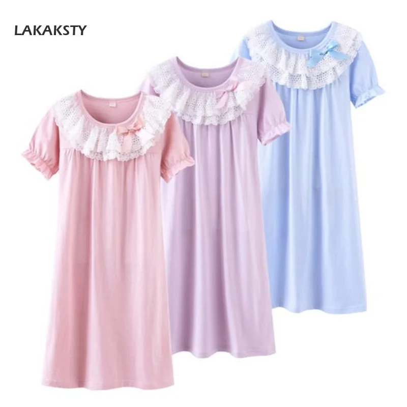 4 13 Years Cotton Kids Girls Nightgowns New Summer Children Bathrobe