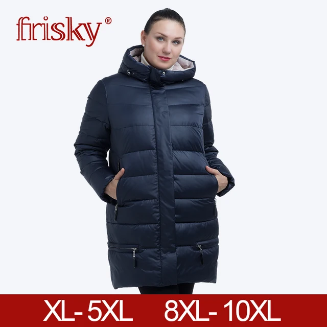 Frisky 2018 Женский пуховки плюс размера Для женщин пальто с капюшоном плюс Размеры 11XL зимнее толстое пальто Для женщин новая зимняя коллекция Горячие FR-1825
