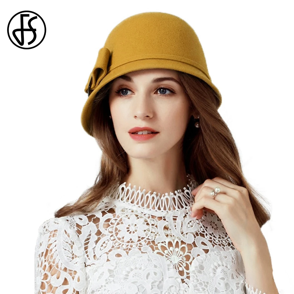 DOSOMI Vintage Women Wool Felt Floppy Fedora Bowler Cloche Hat Lady Flower Cap DOSOMI Vintage Women Wool Felt Floppy Fedora Bowler Cloche Hat Lady Flower Cap
