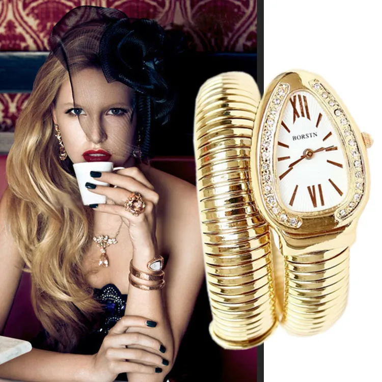 Women Luxury Snake Watches Lady Rose Gold Dress Watch FahionStainless