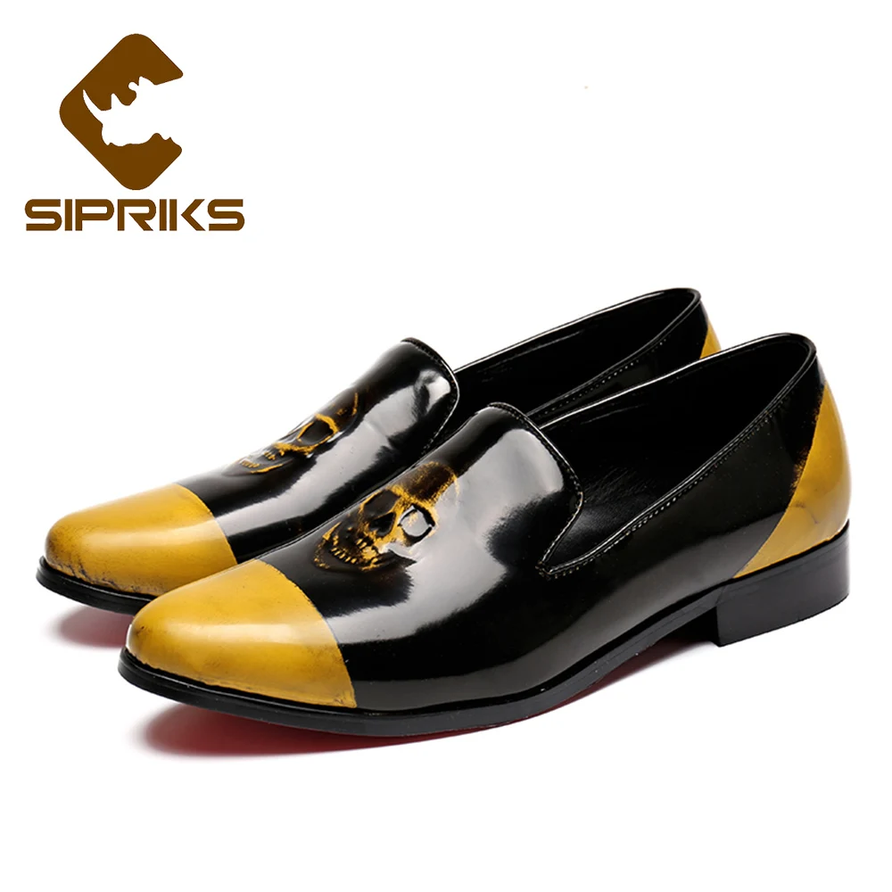 Halloween Gift Sipriks font b mens b font casual loafers with Skull head yellow and black