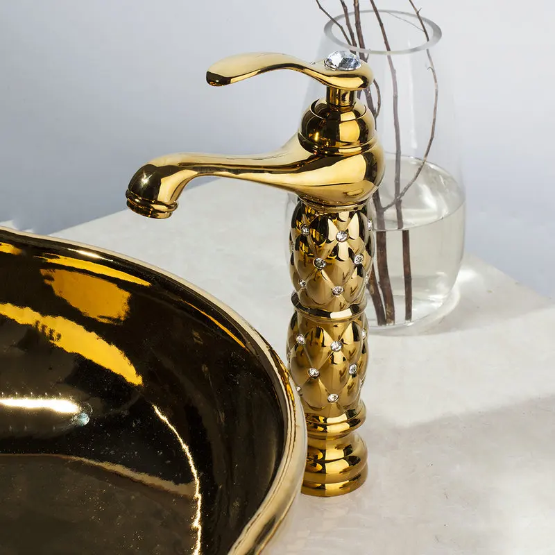 Monite Твердый латунный золотистый кран для раковины керамический туалет ванная комната кран умывальник раковина Набор для ванны комбинированный смеситель кран облетел - Цвет: Golden Tap 1