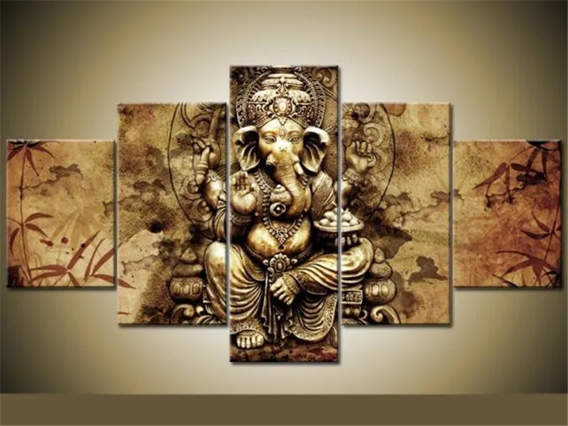 5 панелей без рамки Gohipang Ganesha настенная Картина на холсте картина маслом принты