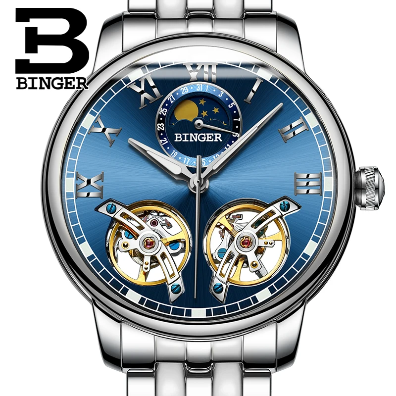 

Switzerland BINGER Men Watch Double Tourbillon Automatic Watch Business Fashion Luxury Brand Mechanical Sports Relogio Masculino