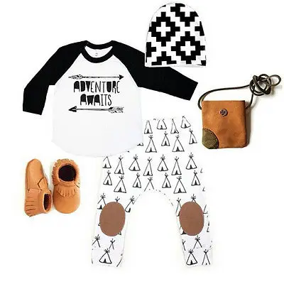 

Newborn Baby Boys Girls Long Sleeve Tops + Long Pants Hat Arrow Cotton 3PCS Outfits Set Baby Boy Girl Clothes