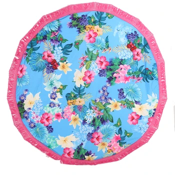

Beach Bath Towels Floral Printed Round Blanket Tassels Yoga Mat Tippet