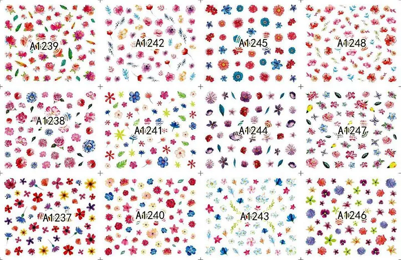 12 sheets lot water transfer nail art decorations stickers decals manicure nails supplies tool Cute animal cat dog rabbit - Цвет: A1237-1248