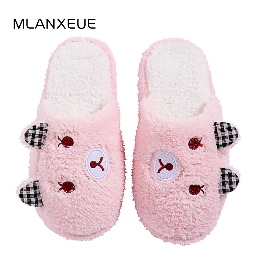 

Warm Plush Cartoon Pig Women Cotton Slippers shoe 3D Animal Floor Non-Slip Female Cotton Slippers Cartoon Bear Woman Slippers