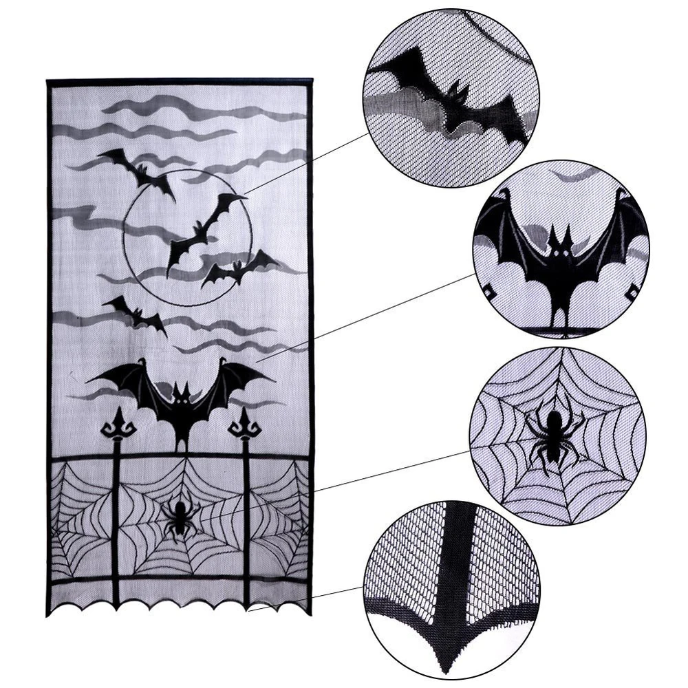 

Scary Lace Door Bat Curtain Decor Halloween Festival Party Accessories Props for Living Room Window Home Decorative